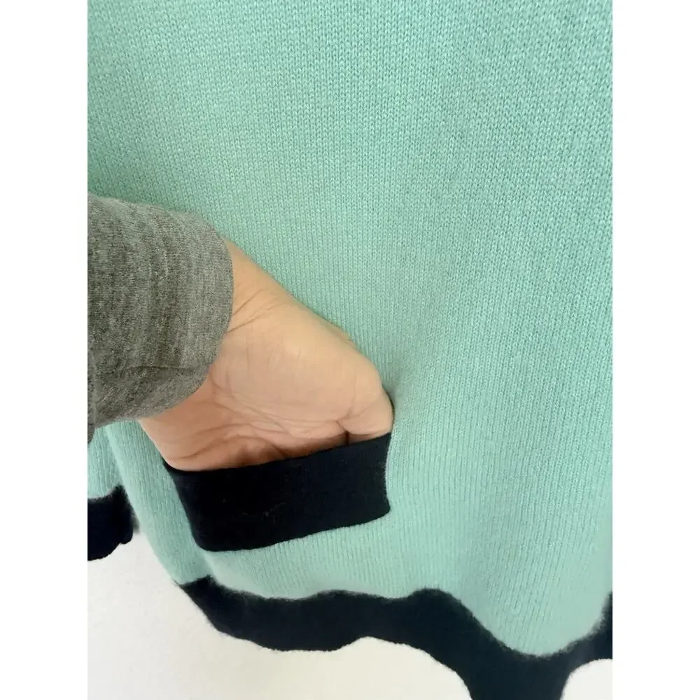CHANEL Vintage CC Logo Sweater Knit Top Aqua   Green Dark Blue Cashmere Button